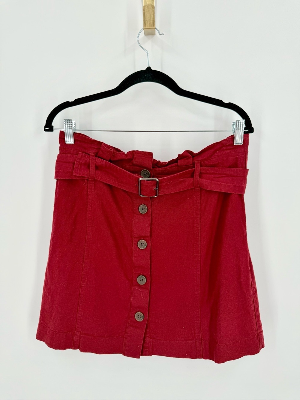 Banana Republic Cherry Red Button-Front Belted Mini Skirt